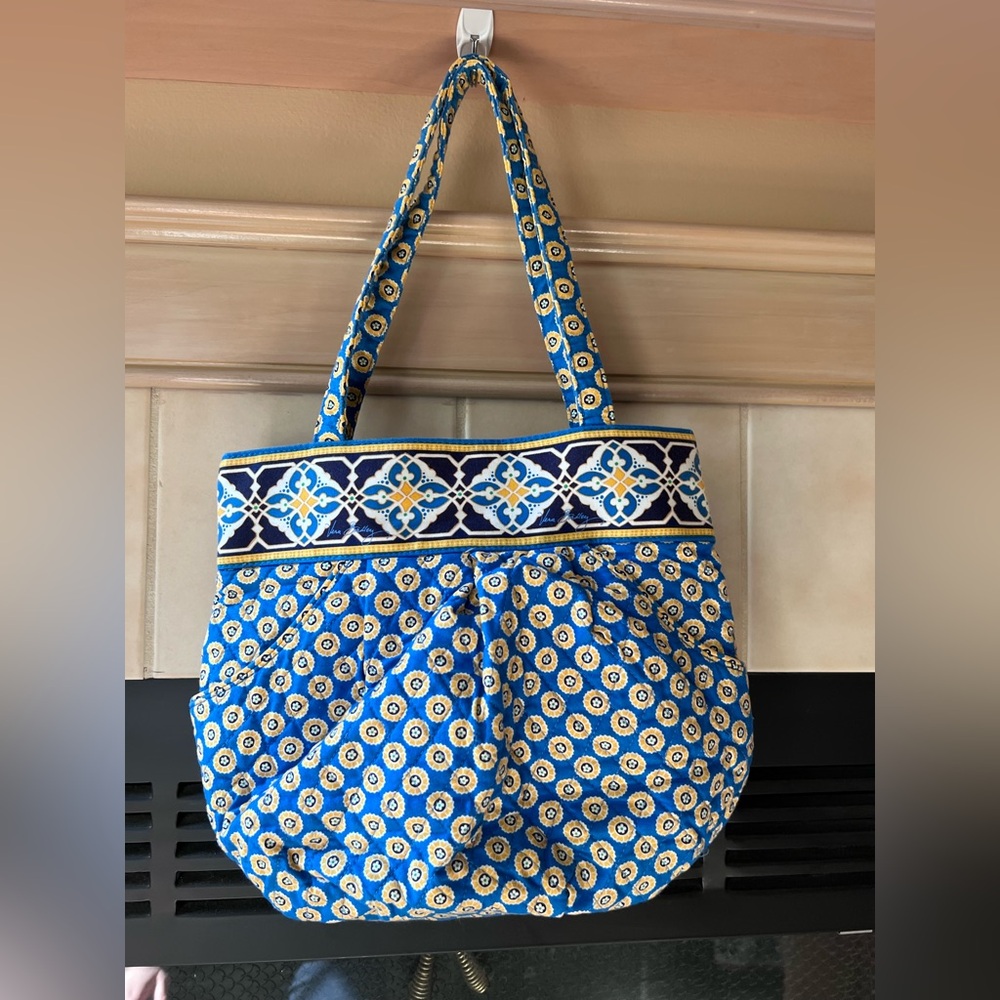 Vera Bradley Blue and Yellow Quilted Floral Medallion Tote